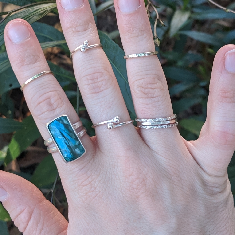 2 Mini Stackable Handmade Sterling Silver Bone Rings - Picture 6 of 7